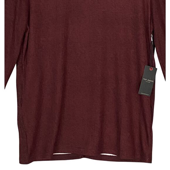 Ted Baker London T-Shirt Men's Large Ribbed Crew Neck Long Sl Maroon Heather NEW - Picture 4 of 11